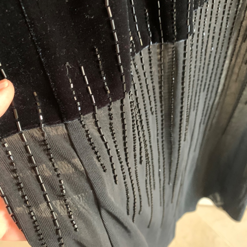Vintage Black Stretch Velvet Long Dress with Low Back Stitched Beading Size 6 - Picture 5 of 5